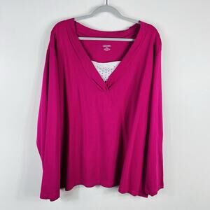 Liz & Me Plus Size 3X 26 28 Long Sleeve Embellished Top Pink